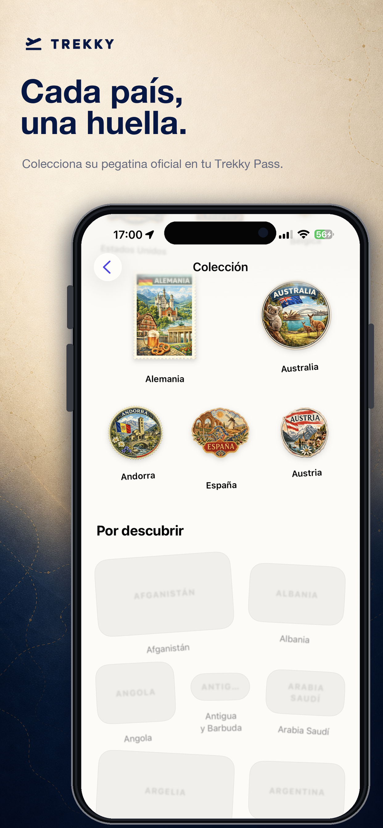 Trekky Pass on iPhone: collect a sticker for every country.